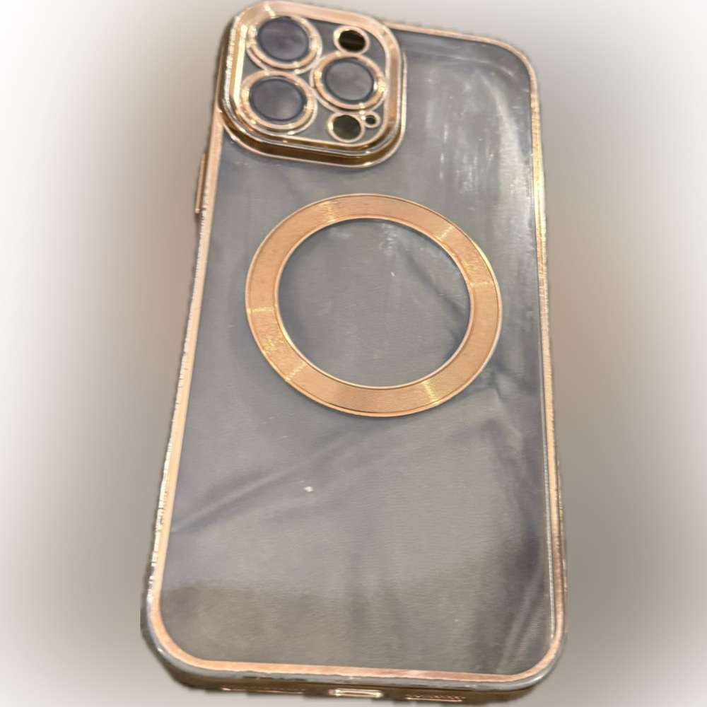 iPhone 13 Pro Max Gold and clear Phone Case with camera lens protection